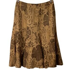 Lauren Ralph Lauren Skirt Womens Size 8P Linen Beige Paisley Back Zip Unlined